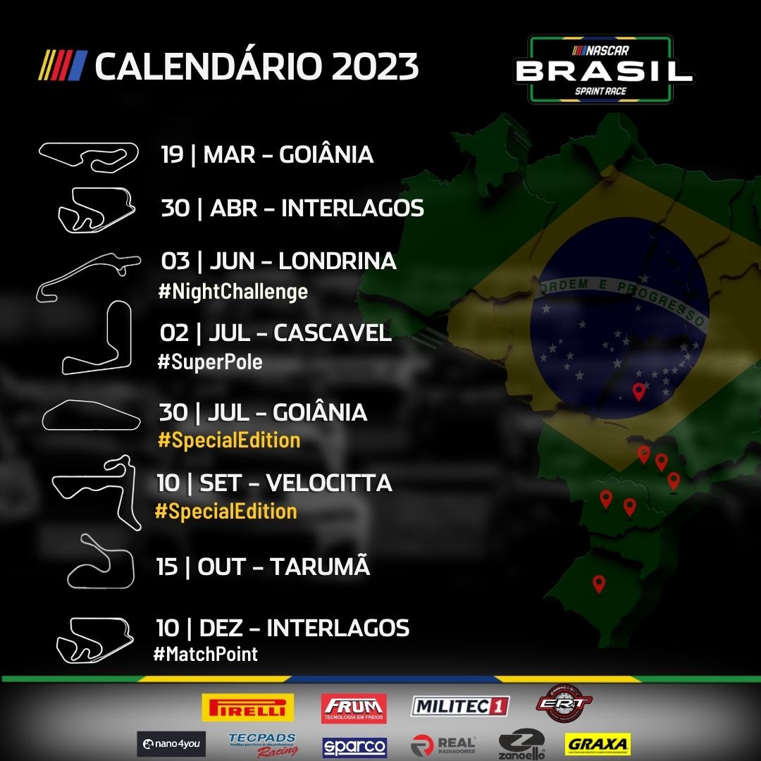 Calendário 2023 da NASCAR Brasil Sprint Race (Divulgação)