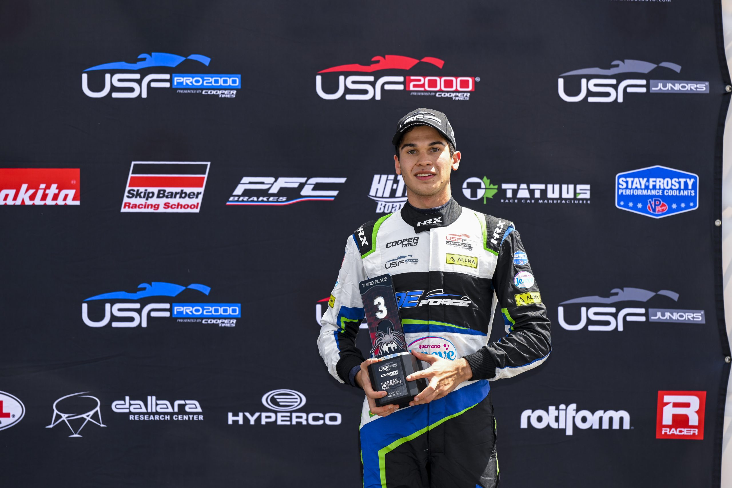 Lucas Fecury em pódio conquistado na USF Juniors em Barber (Gavin Baker /RF1)