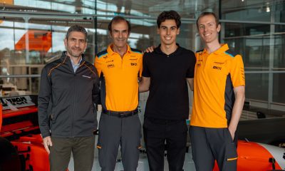 Gabriel, Emanuelle Pirro com profissionais da McLares (McLaren Racing | Divulgação)