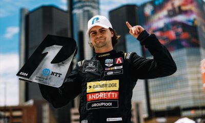 Colton Herta comemorando a pole em Detroit. Foto/ Reprodução: Joe Skibinski/ IndyCar