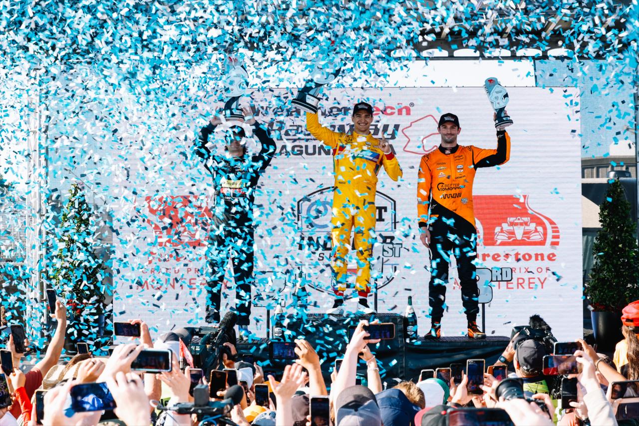 Pódio do GP de Monterrey, última vitória do atual líder do campeonato. Foto/Reprodução: Joe Skibinski/ IndyCar