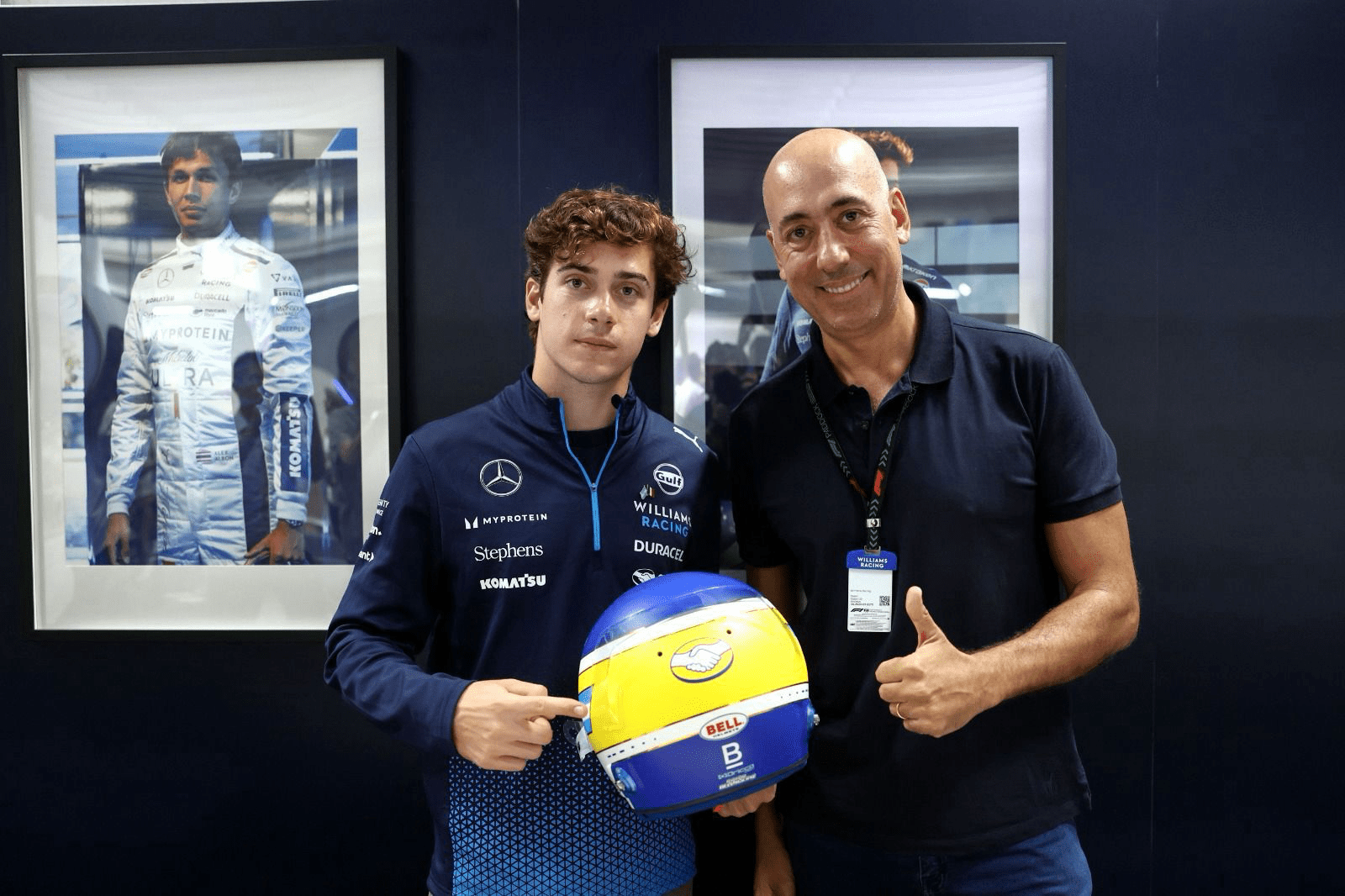 Foto divulgação | Franco Colapinto, piloto da Williams, e Fernando Yunes, Vice-presidente Sênior e Líder do Mercado Livre no Brasil