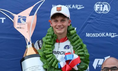Heitor Farias no pódio da Copa do Mundo de Kart OK N de 2024 na Inglaterra (Gilmar Rose)