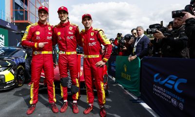 51 CALADO James (gbr), GIOVINAZZI Antonio (ita), PIER GUIDI Alessandro (ita), Ferrari AF Corse, Ferrari 499P #51, Hypercar, comemorando a pole position durante as 6 Horas de Imola 2025, 2ª rodada do Campeonato Mundial de Endurance da FIA 2025, de 18 a 20 de abril de 2025 no Autódromo Internazionale Enzo e Dino Ferrari em Imola, Itália - Foto Julien Delfosse / DPPI