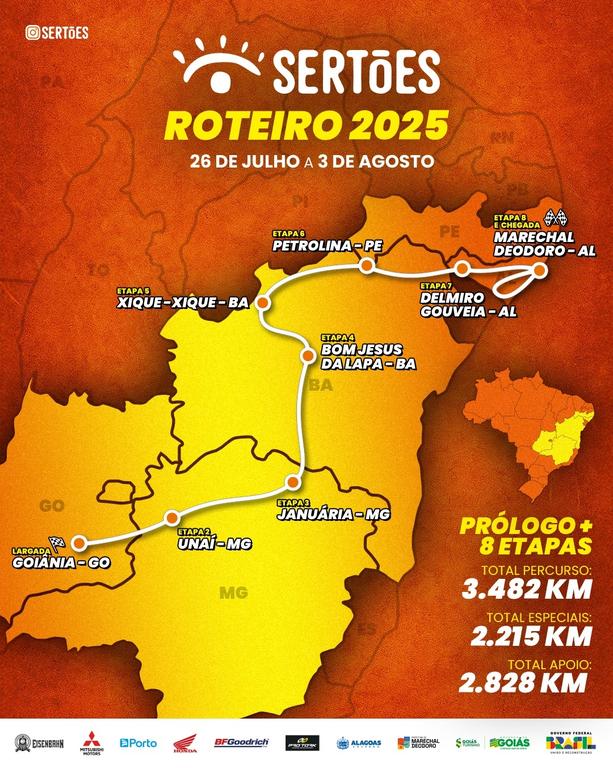 Roteiro do Sertões 2025 atravessará cinco estados (Divulgação)
